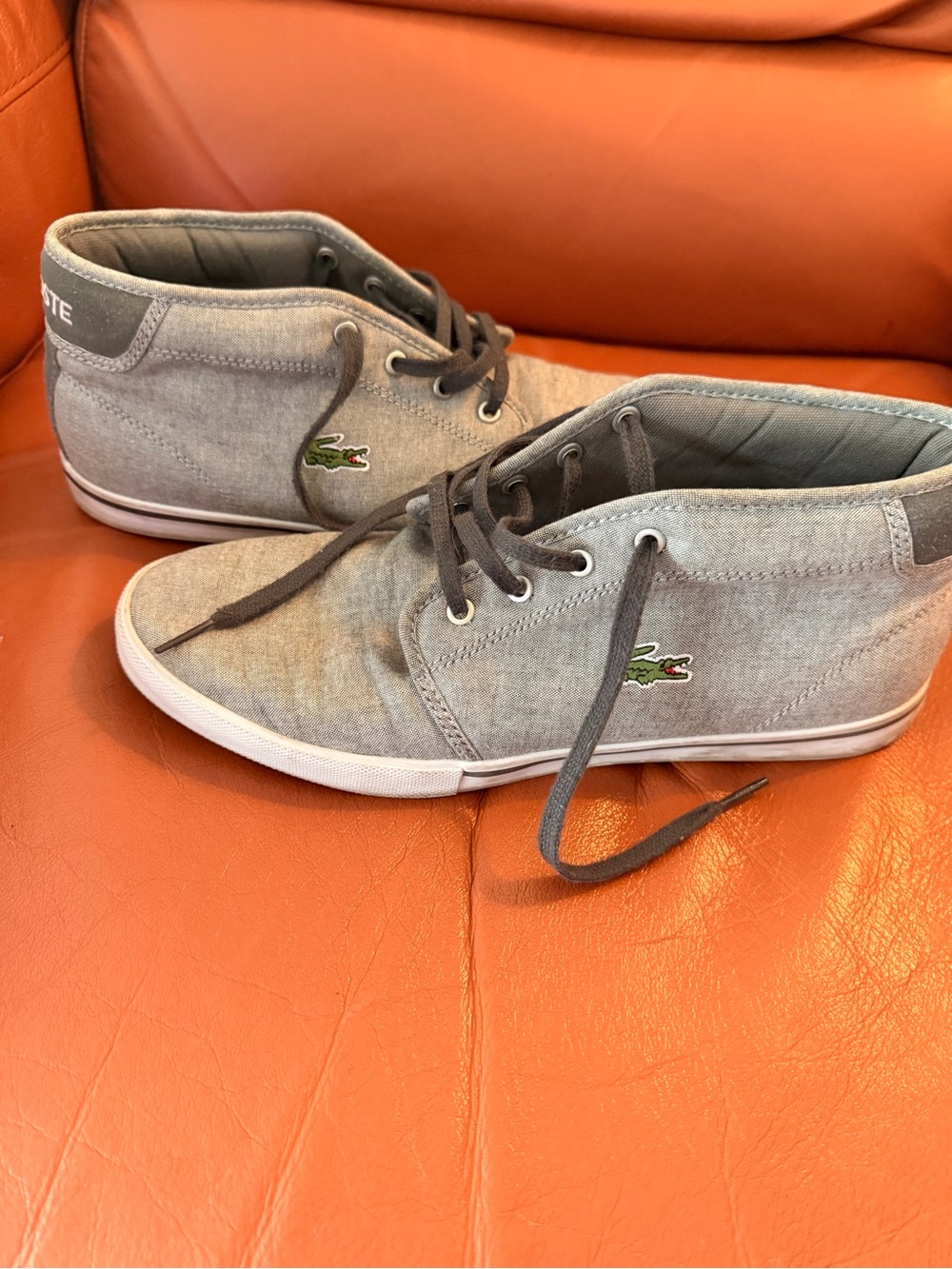 Lacoste Grey Canvas Chukka Boots with Green Crocodile Logo